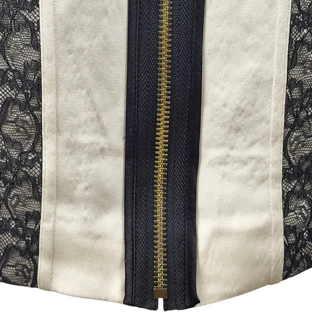 NEW Jay Godfrey Silk Black & Off‑White Lace Trim Dress | Racerback Zip |  Size 2